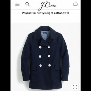 J. CREW PEACOAT IN HEAVYWEIGHT COTTON TWILL